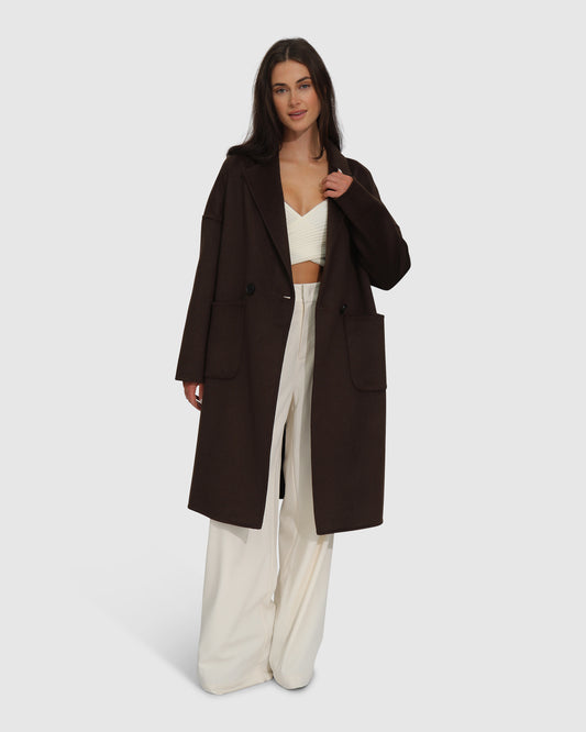 Publisher Double-Breasted Wool Blend Coat - Chocolate