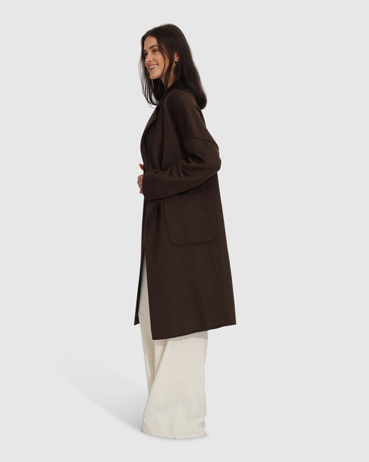 Publisher Double-Breasted Wool Blend Coat - Chocolate