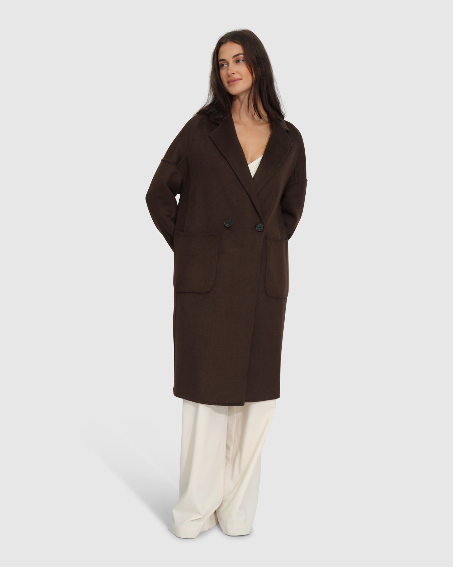 Publisher Double-Breasted Wool Blend Coat - Chocolate