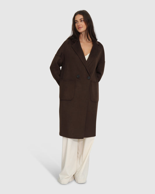 Publisher Double-Breasted Wool Blend Coat - Chocolate