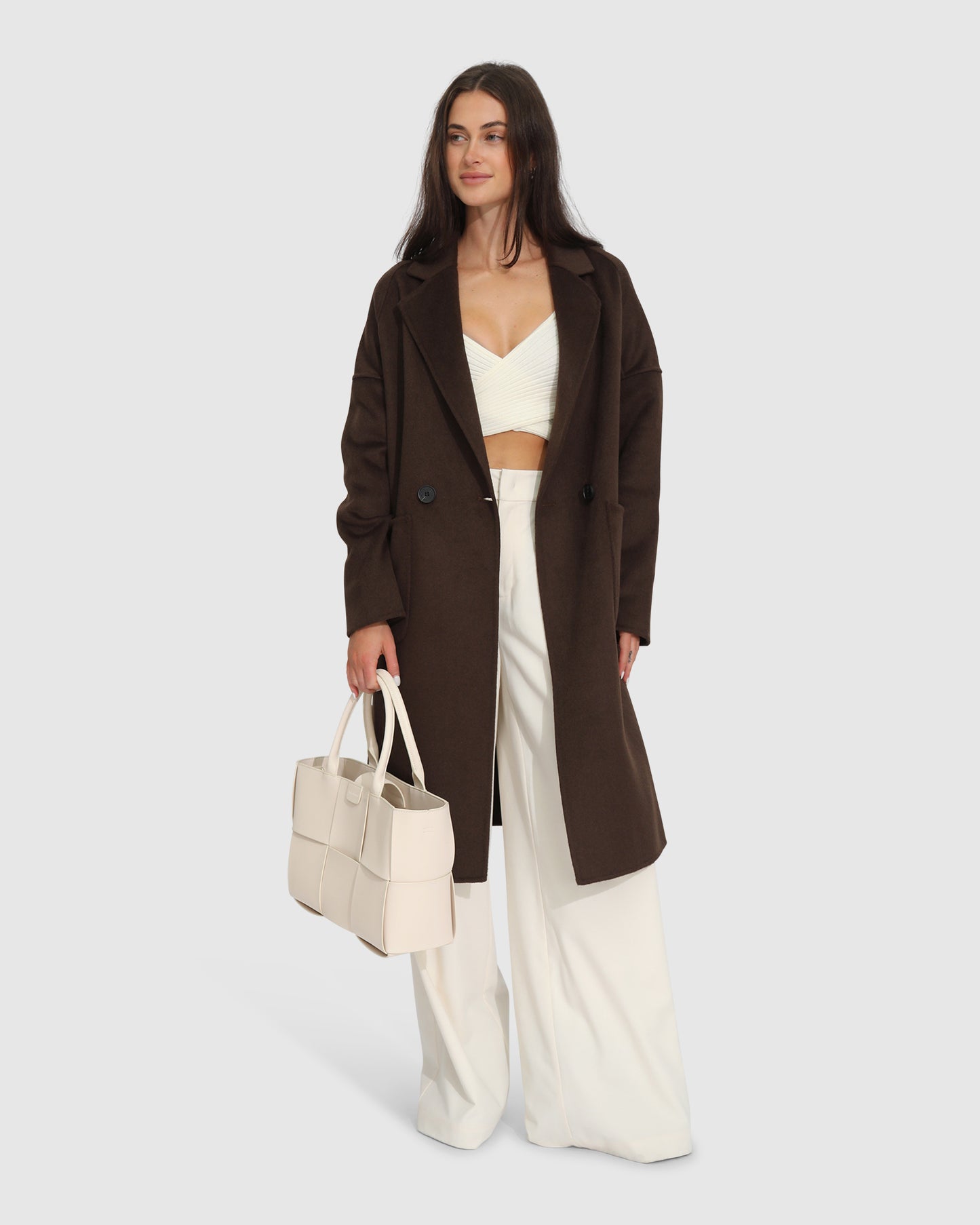 Publisher Double-Breasted Wool Blend Coat - Chocolate