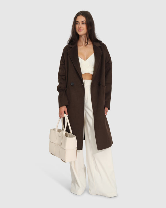 Publisher Double-Breasted Wool Blend Coat - Chocolate