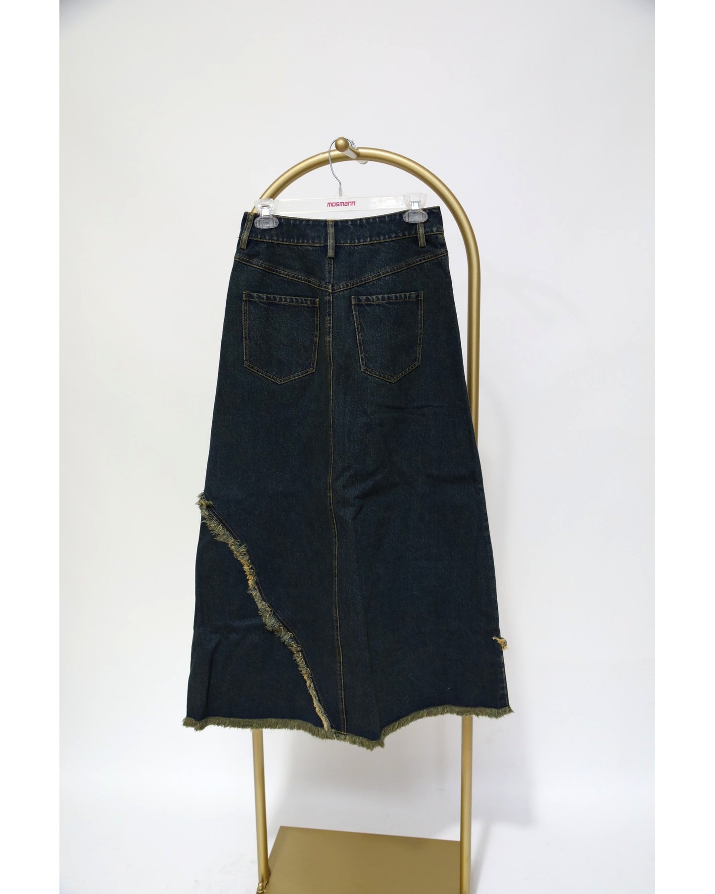 Frayed Panel Denim Skirt - Dark Indigo