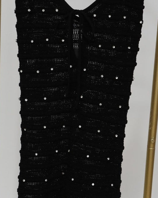 Embellished Knit Mini Dress - Black