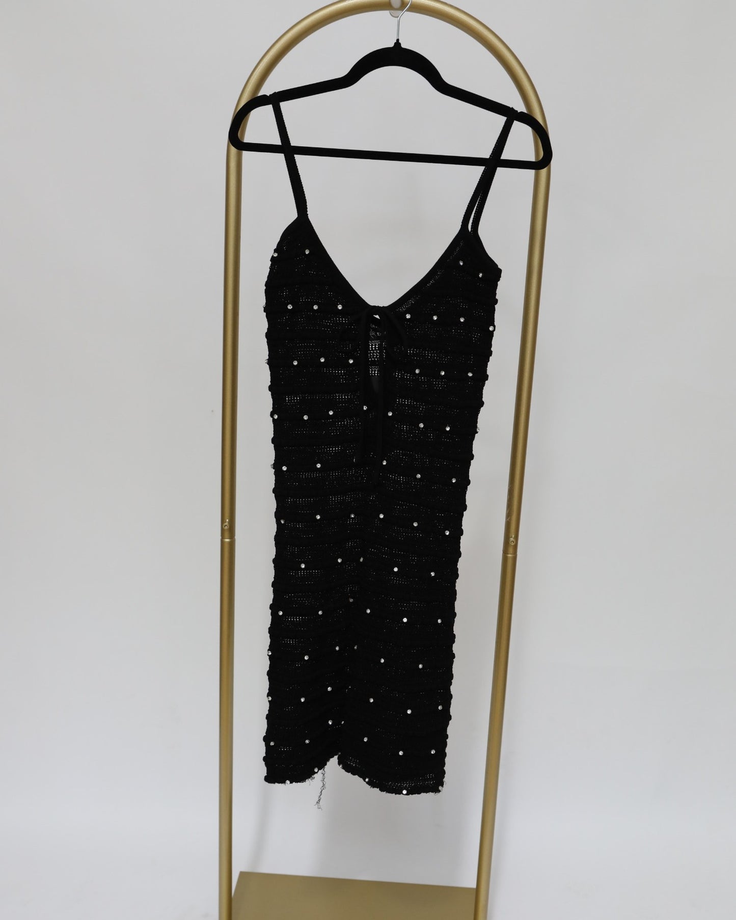 Embellished Knit Mini Dress - Black