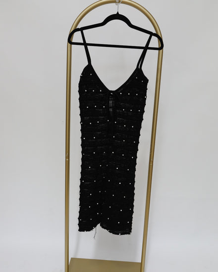 Embellished Knit Mini Dress - Black
