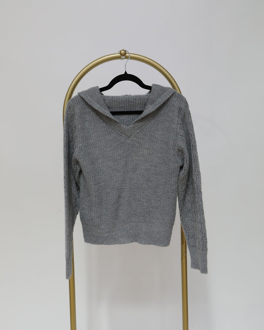 Hooded Knit Jumper - Grey