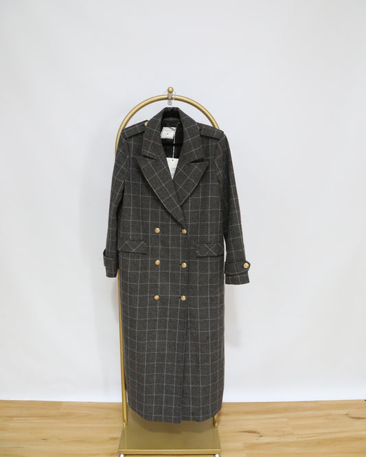 Military Check Coat - Dark Grey