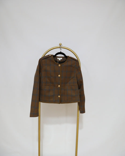 Check Crop Blazer - Brown