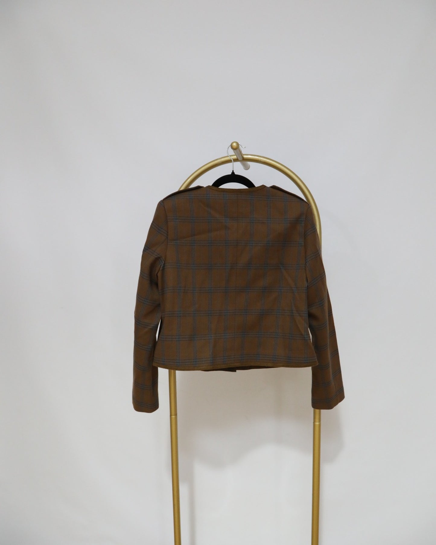 Check Crop Blazer - Brown