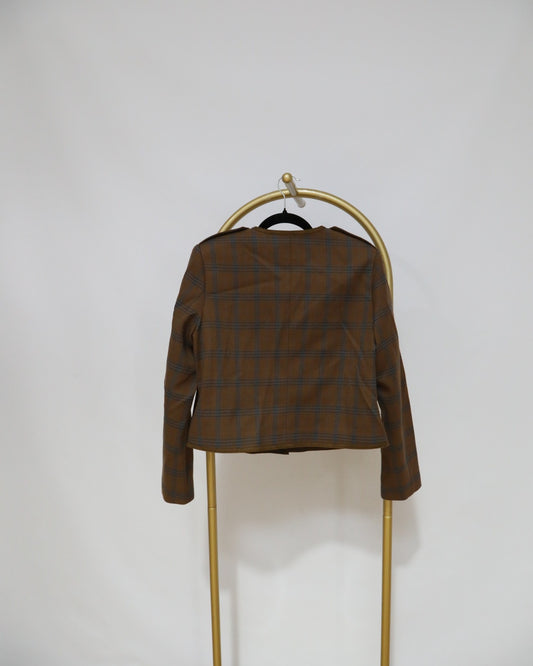Check Crop Blazer - Brown
