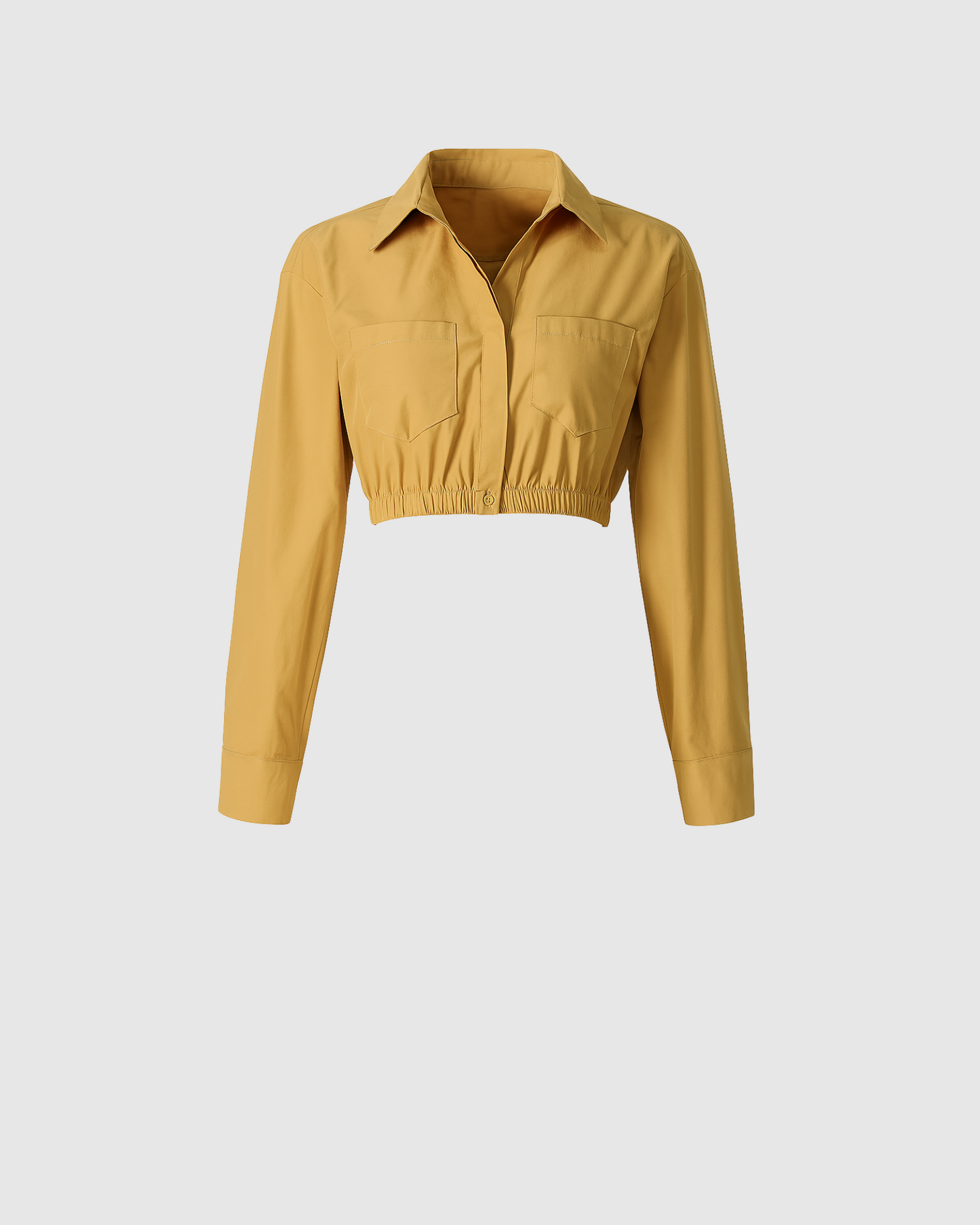 Long Sleeve Cropped Shirt with Waist Tie - Khaki