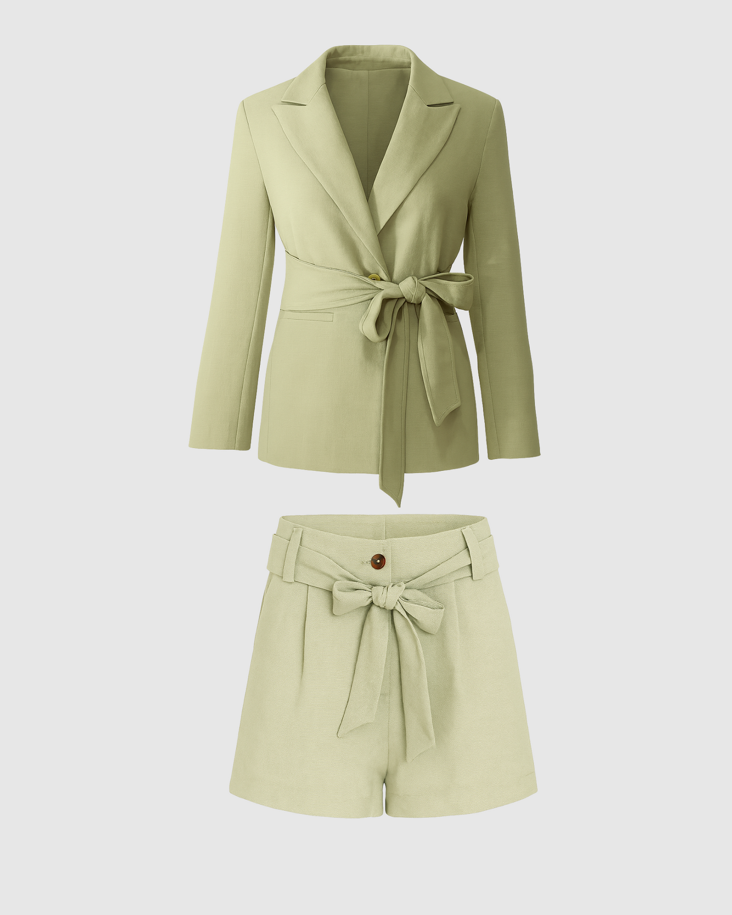 Tie Waist Blazer and Short Co-Ord - Mint Green