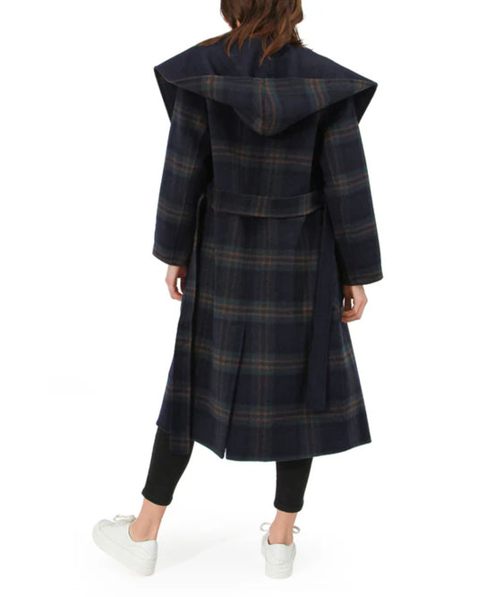 Arcadia Wool Blend Oversided Coat with Hood - French Navy