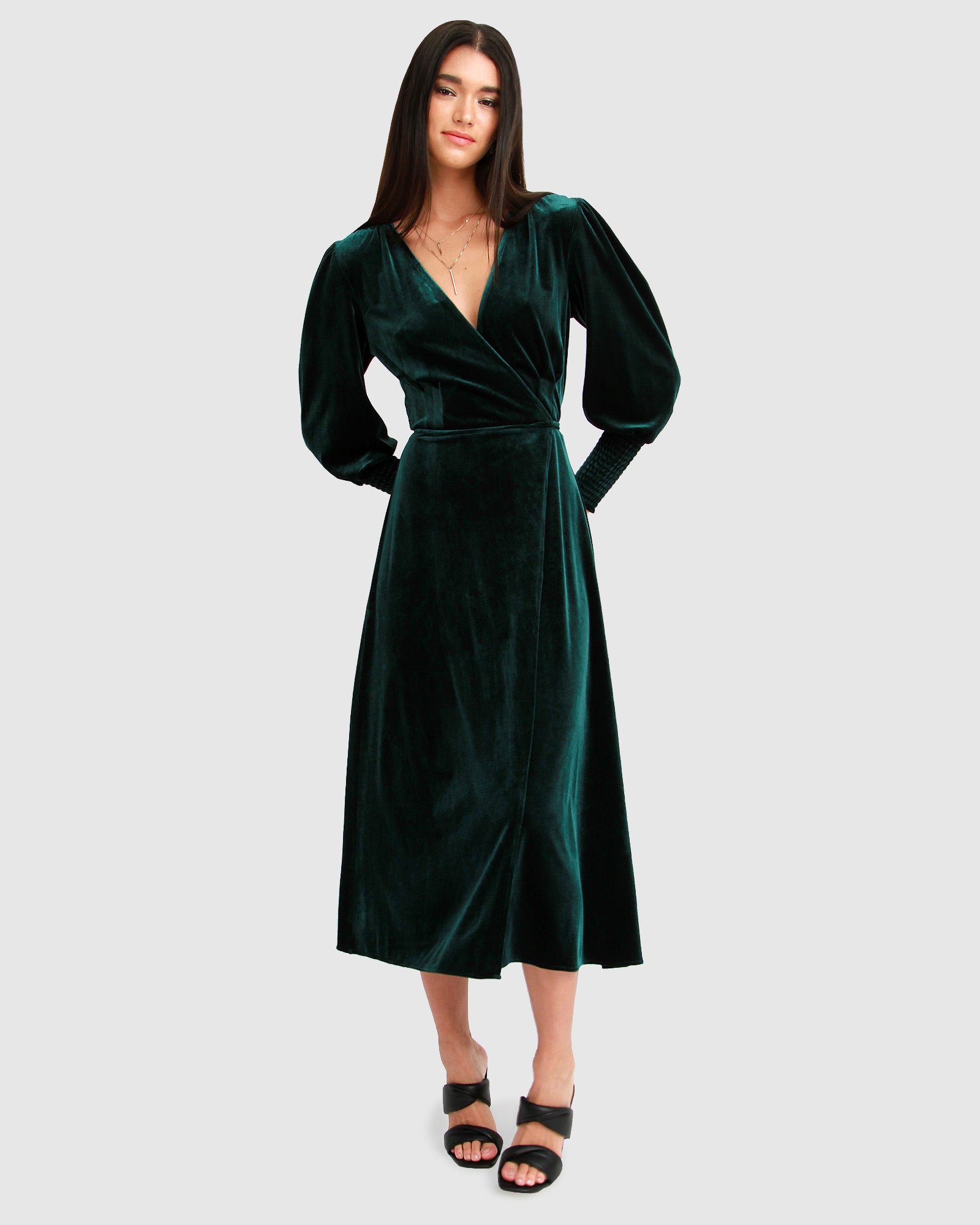 Current Mood Velvet Wrap Dress - Dark Green Belle & Bloom Current Mood Velvet Wrap Dress - Dark Green Belle & Bloom