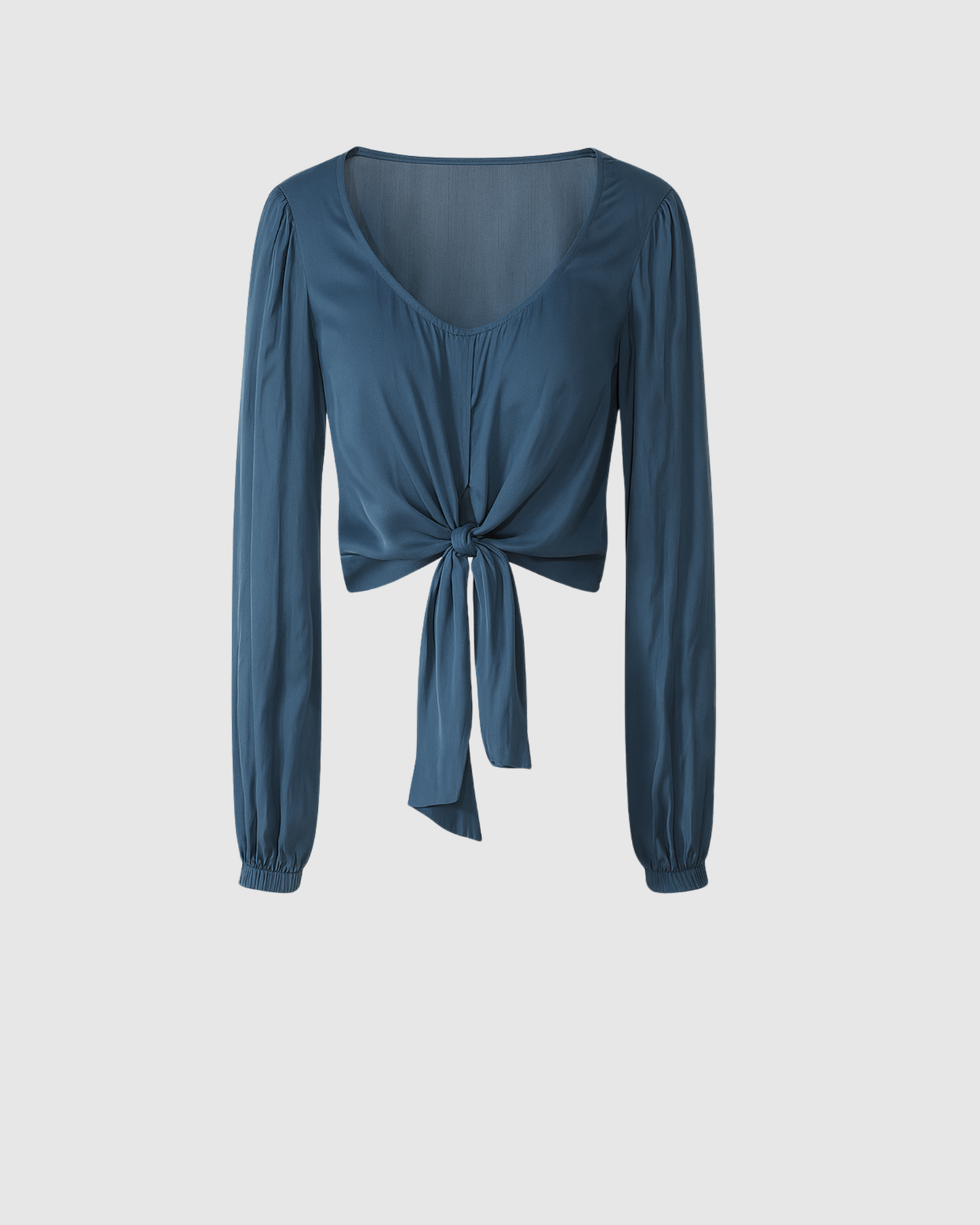 Long Sleeve Shirt with Waist Tie - Blue