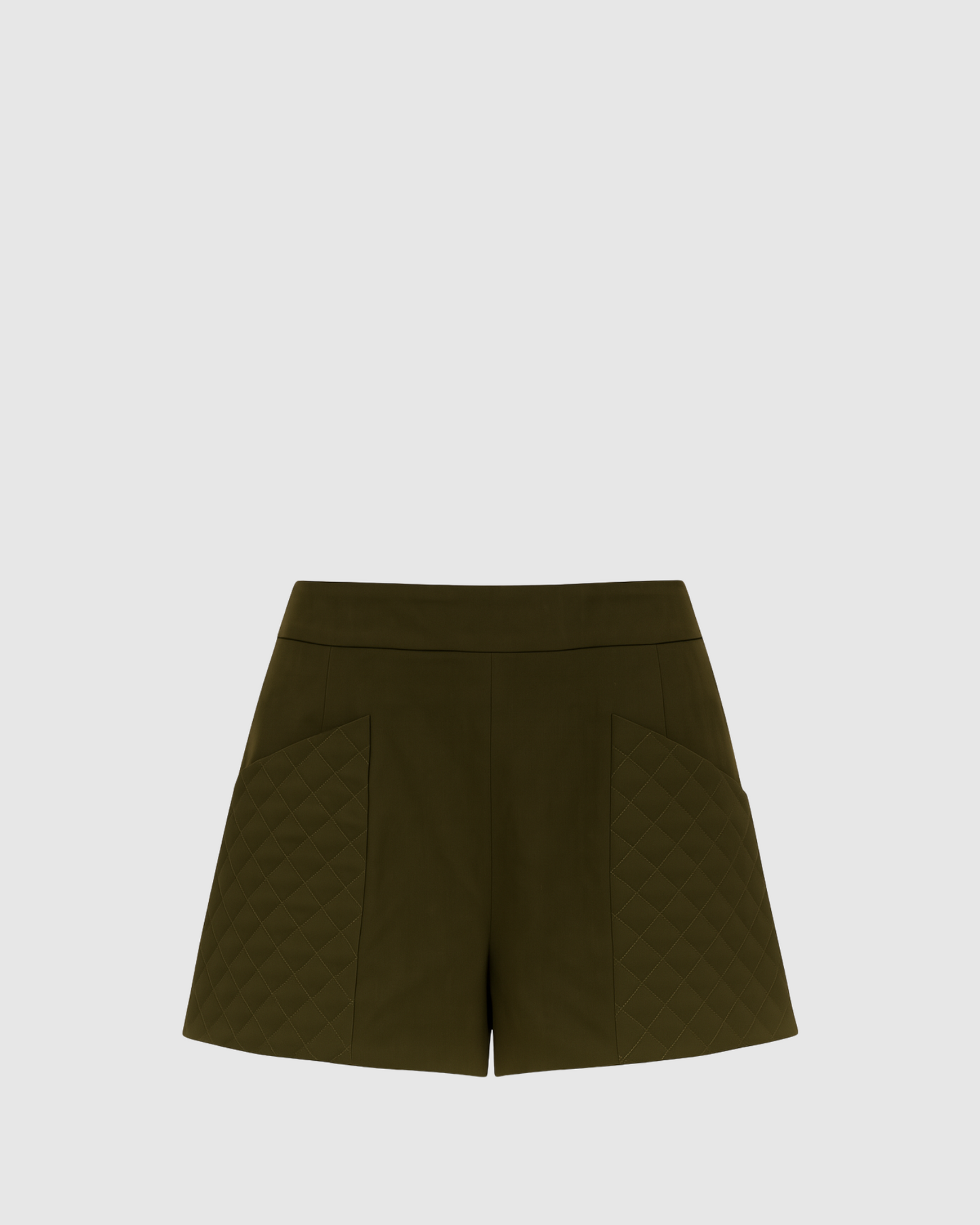 High-Waisted Shorts with Quilted Panel - Dark Green