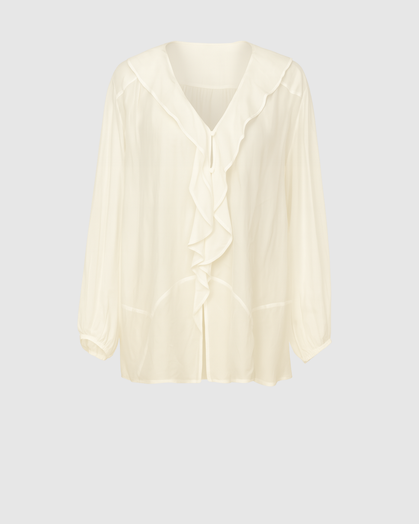 Long Sleeve Sheer Blouse with Ruffle Detail - White