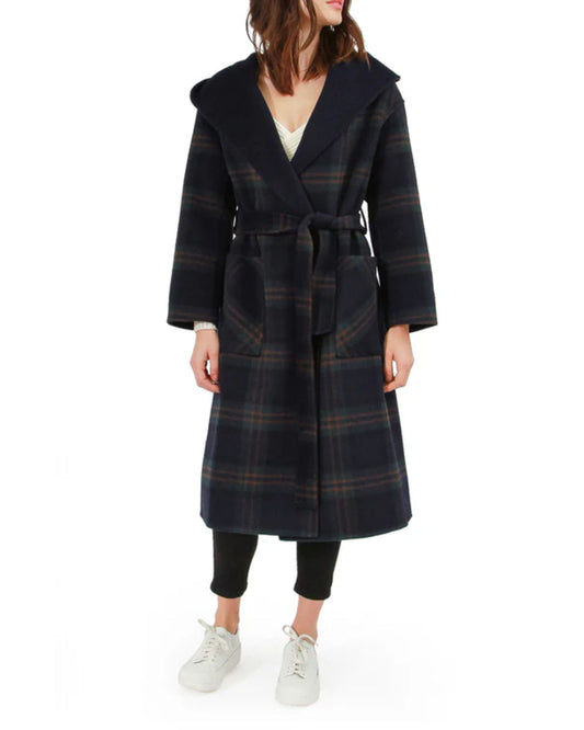 Arcadia Wool Blend Oversided Coat with Hood - French Navy