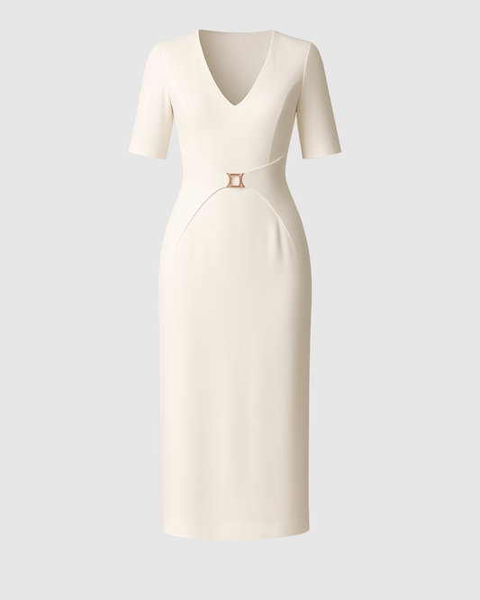 V-Neck Short Sleeve Maxi with Wrap Skirt - White