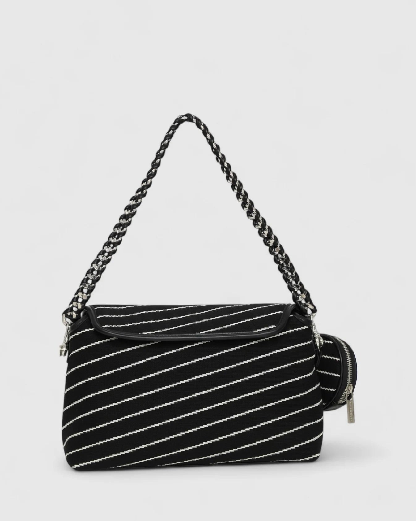 Striped Chain Strap Shoulder Bag – Black/Cream
