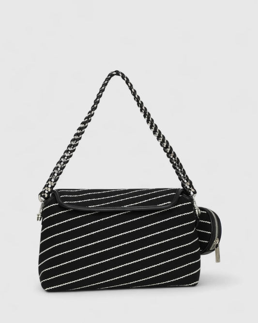 Striped Chain Strap Shoulder Bag – Black/Cream