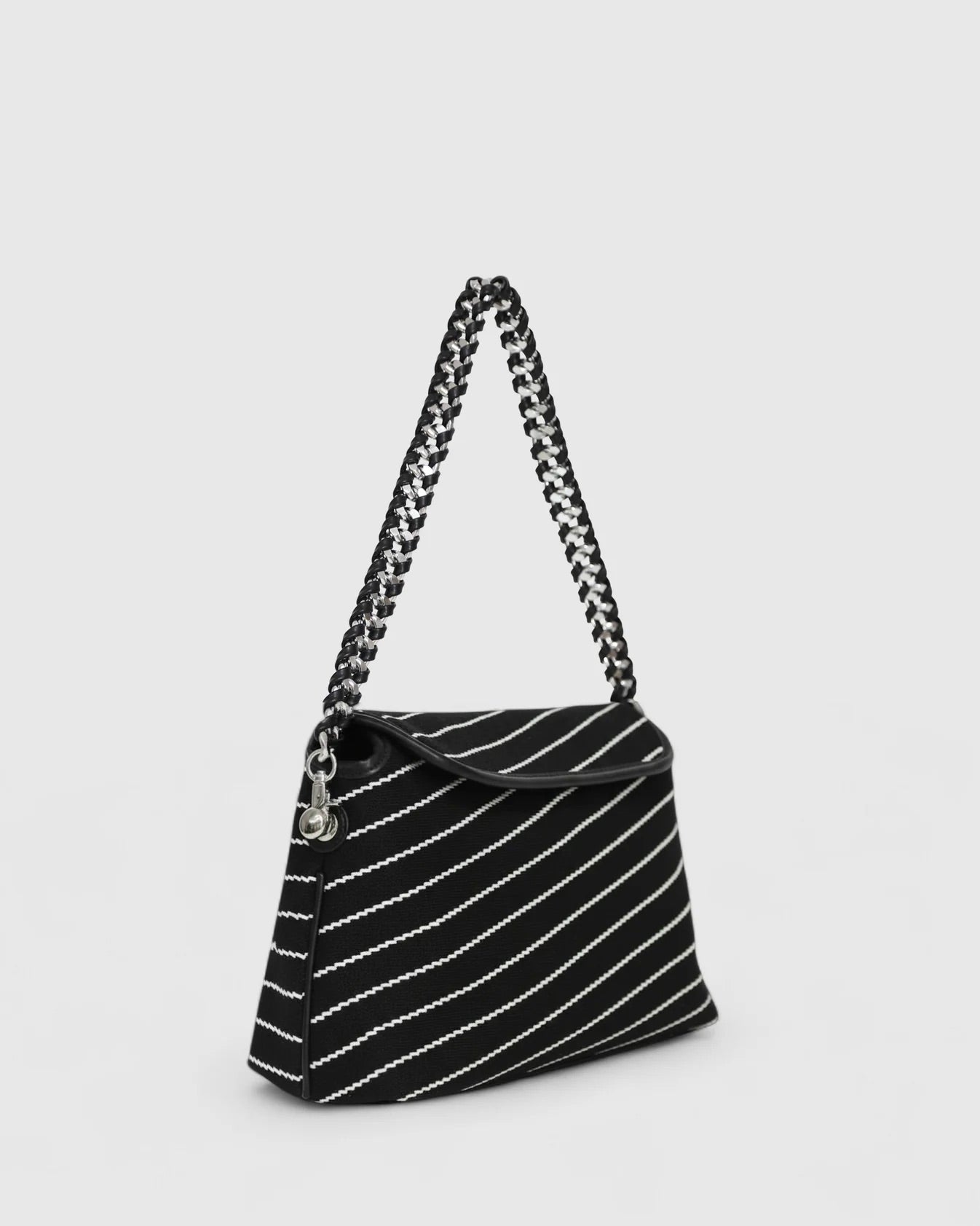 Striped Chain Strap Shoulder Bag – Black/Cream