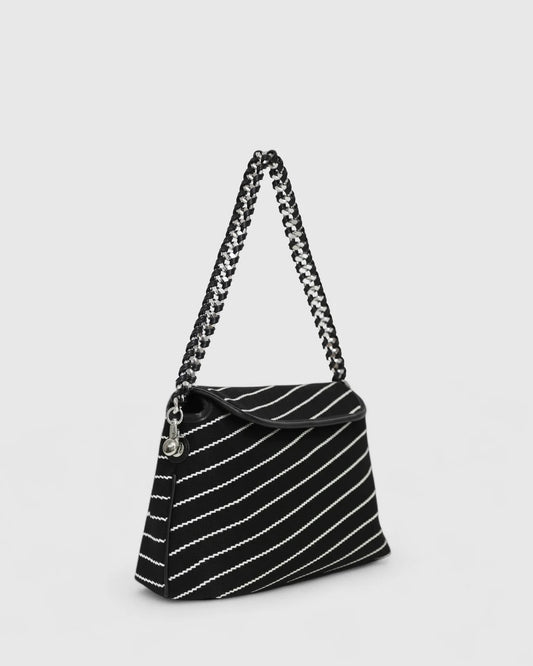 Striped Chain Strap Shoulder Bag – Black/Cream