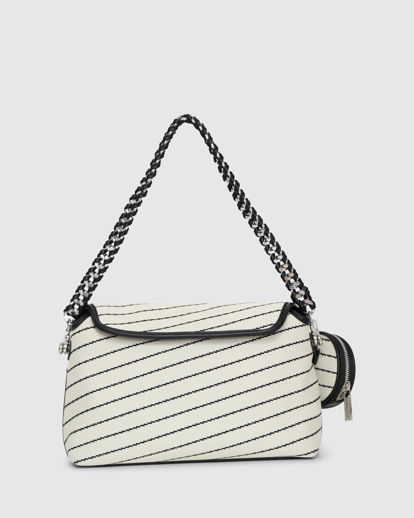Striped Chain Strap Shoulder Bag – Cream/Black