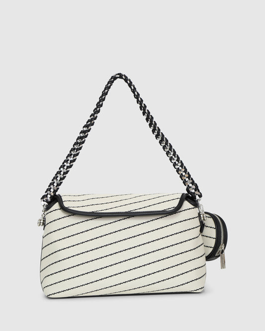 Striped Chain Strap Shoulder Bag – Cream/Black