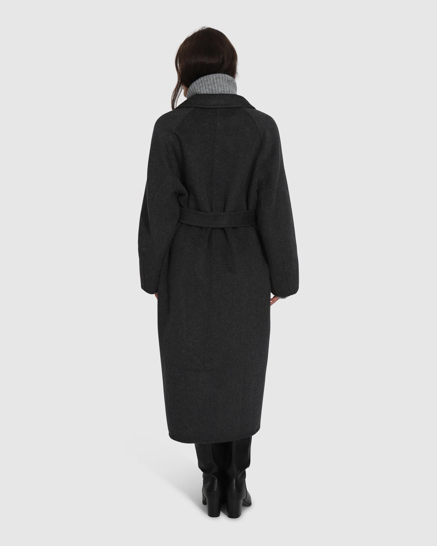 Big Girl Belted Wool Blend Coat - Charcoal