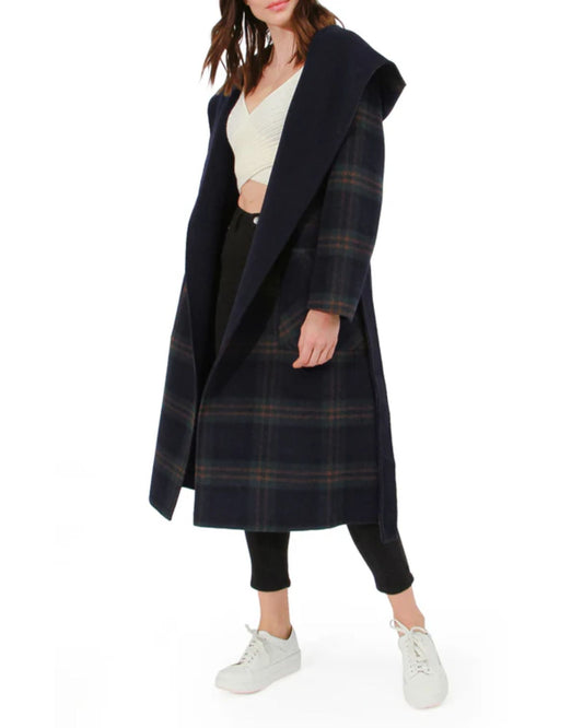 Arcadia Wool Blend Oversided Coat with Hood - French Navy