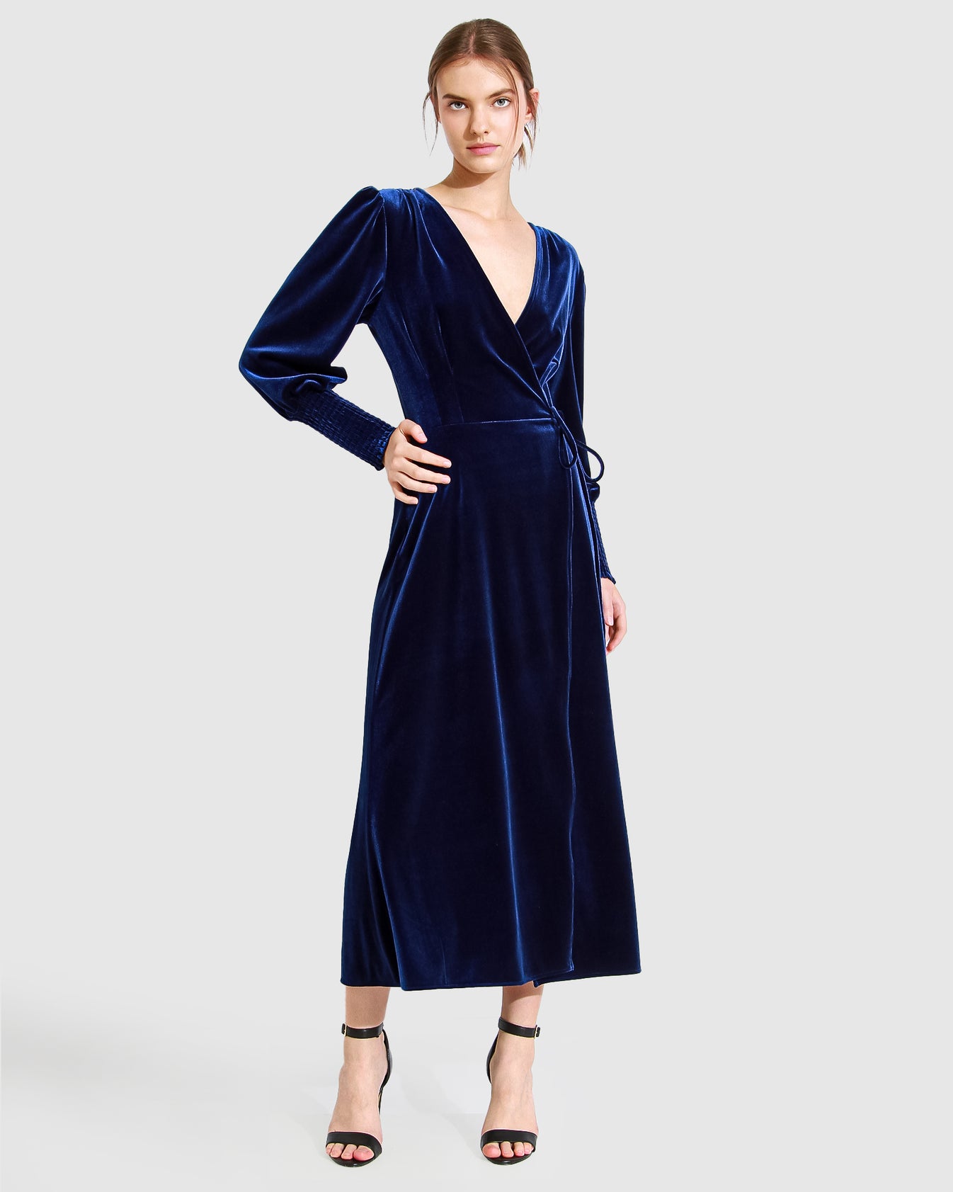 VELVET WRAP ROYAL BLUE BLOUSE