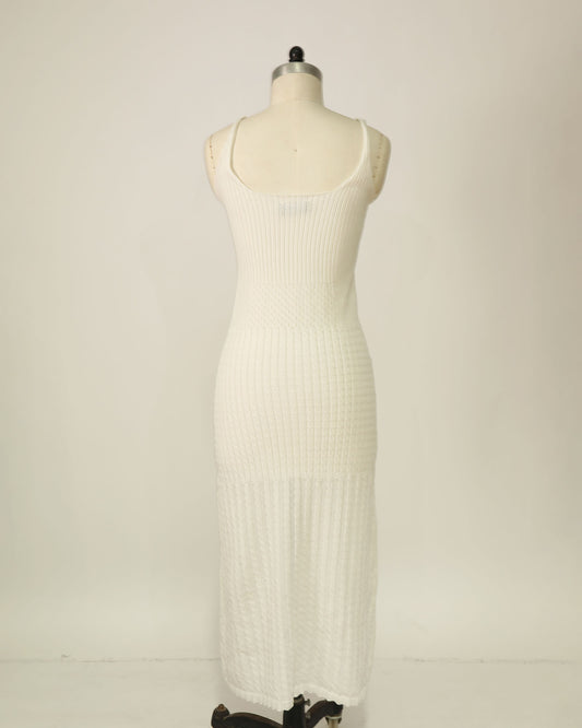 V-Neck Knit Maxi Dress - White