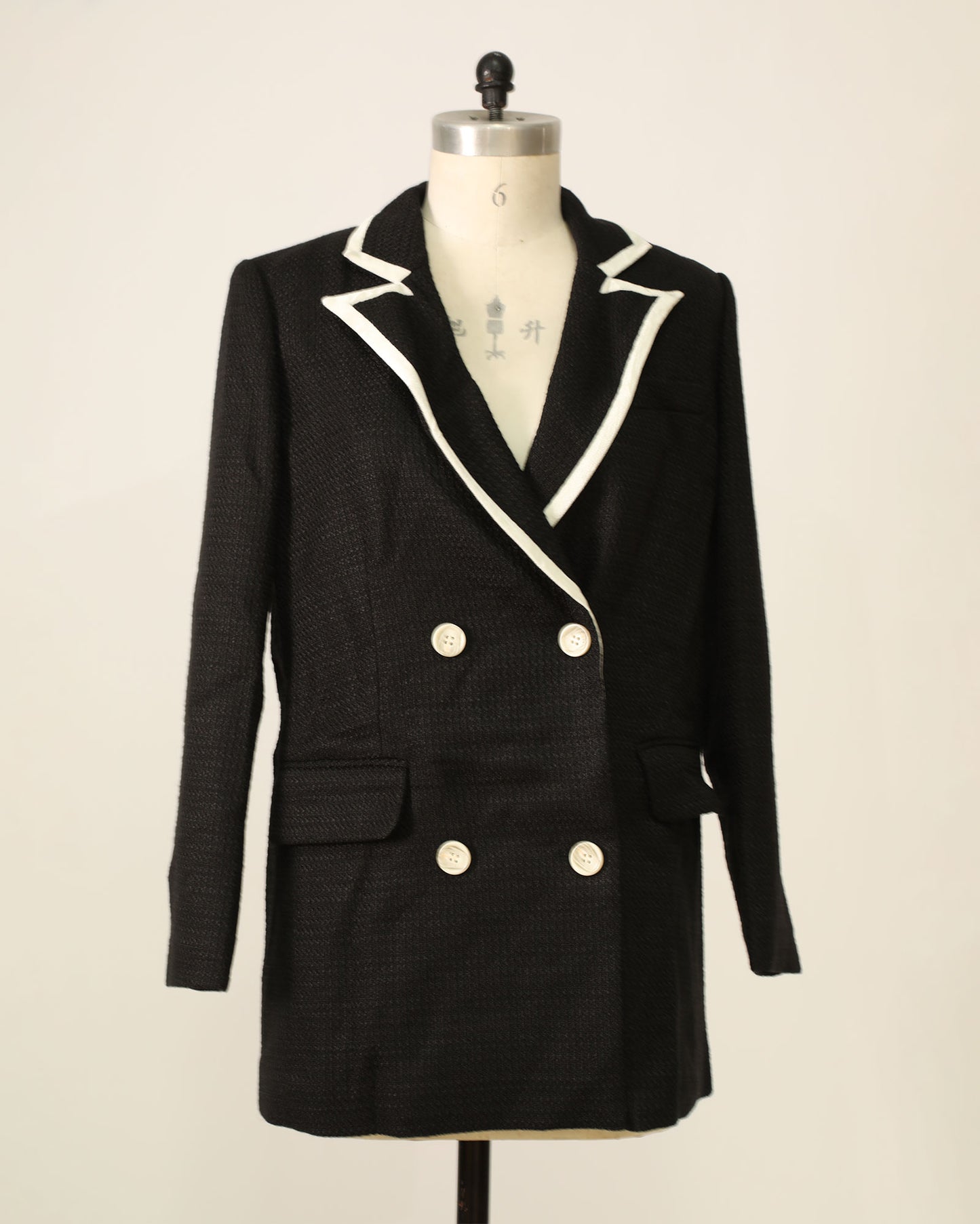 Trimmed Blazer Dress - Black/White