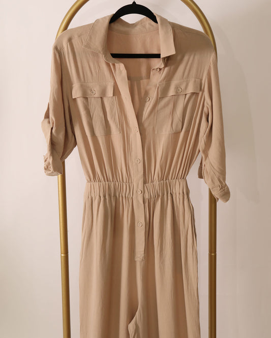 Long Sleeve Jumpsuit - Latte