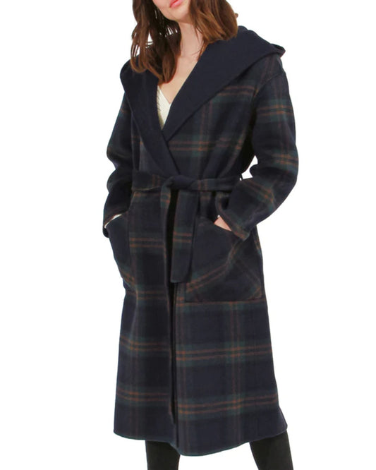 Arcadia Wool Blend Oversided Coat with Hood - French Navy
