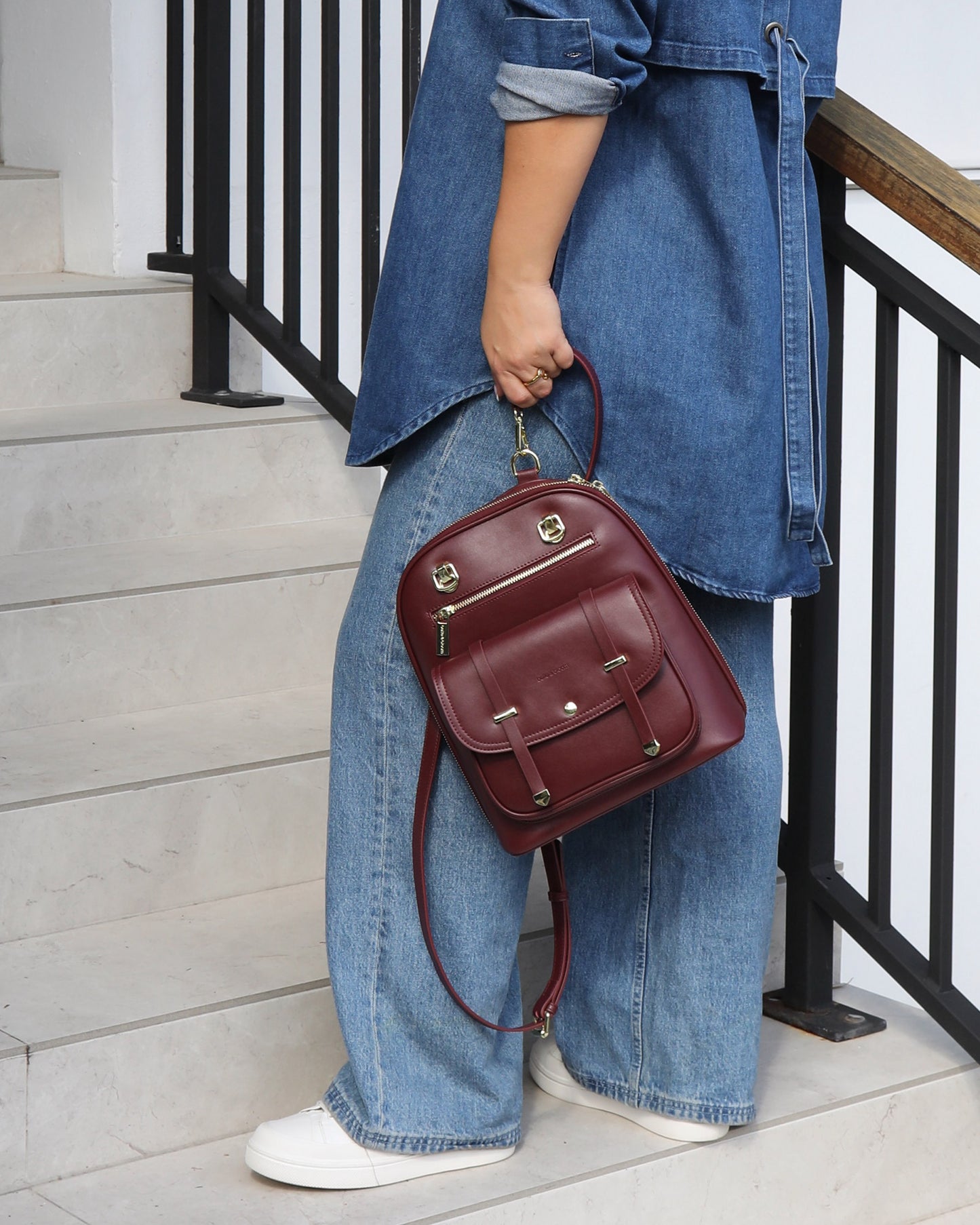 5th Ave Leather Backpack - Burgundy