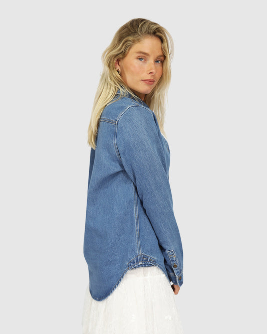 Keep Me Wild Denim Top - Mid Blue