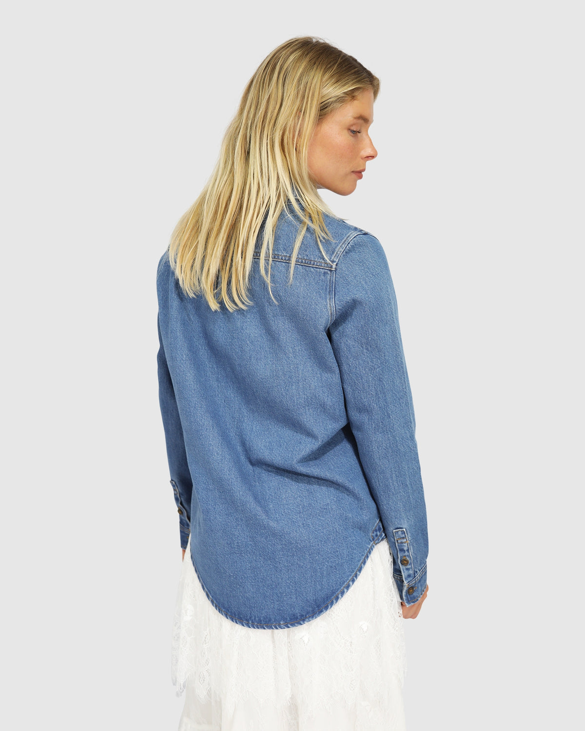 Keep Me Wild Denim Top - Mid Blue