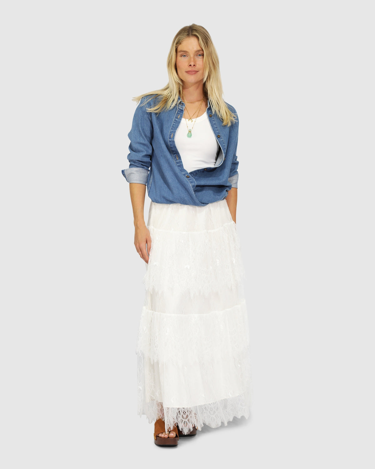 Keep Me Wild Denim Top - Mid Blue