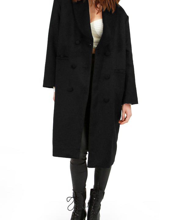 After Party Wool Blend Qulited Lining Coat - Black
