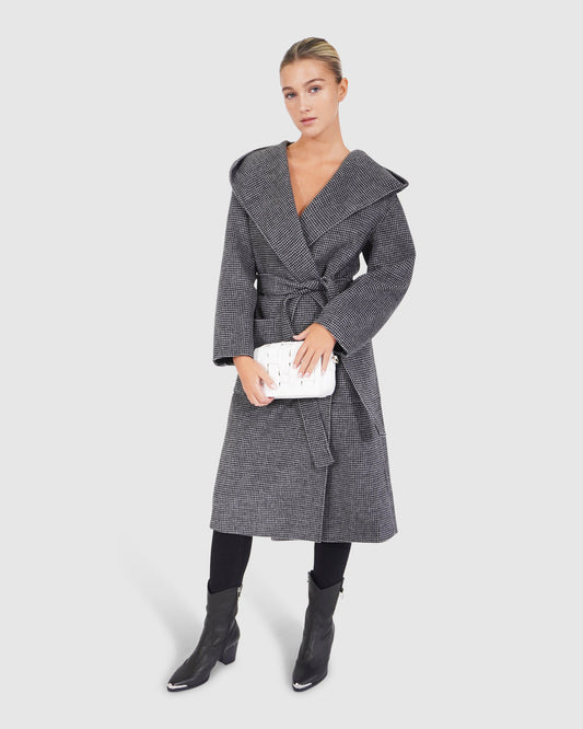 Arcadia Oversized Coat with Hood - Black/White