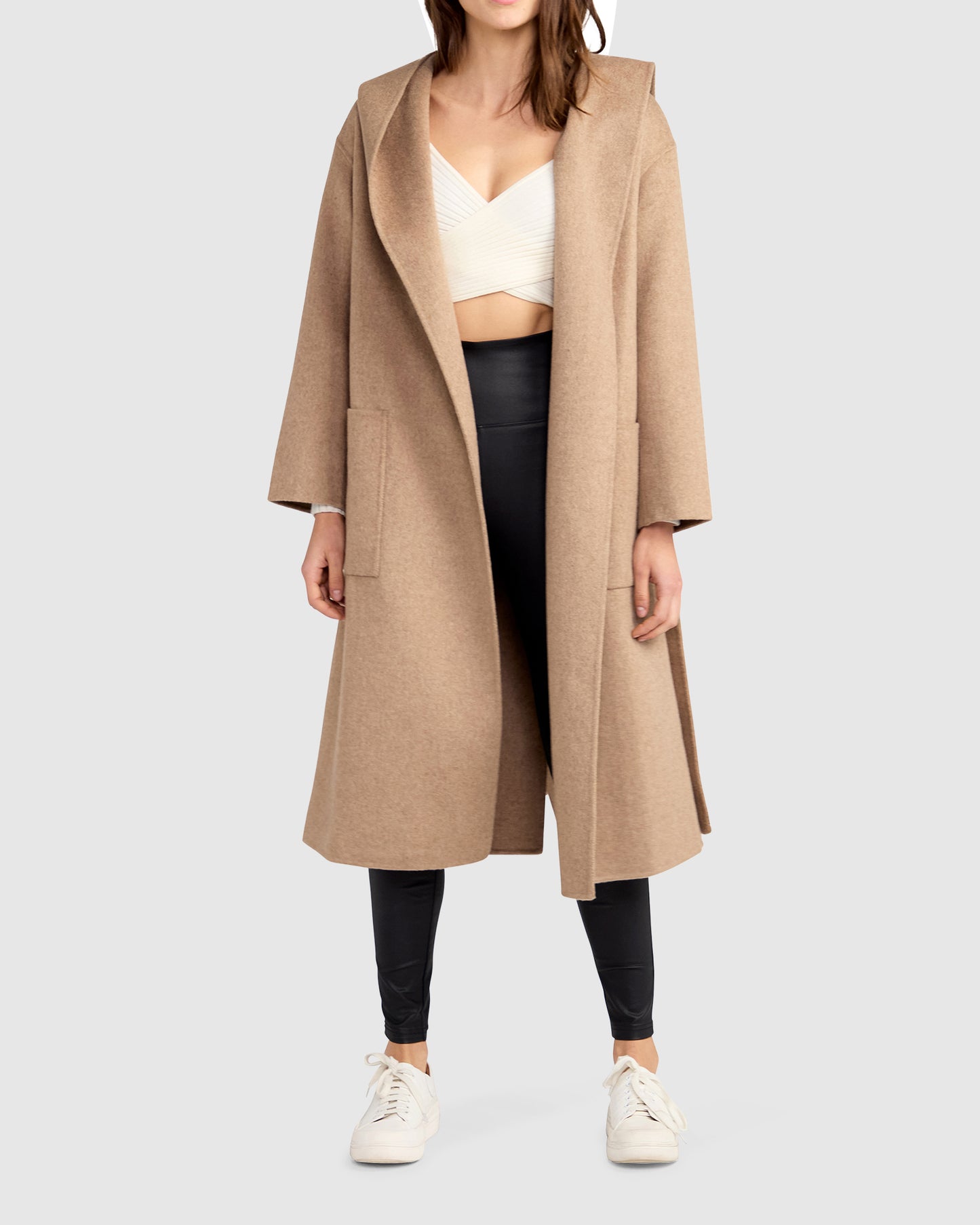 Arcadia Wool Blend Oversized Coat with Hood - Oat