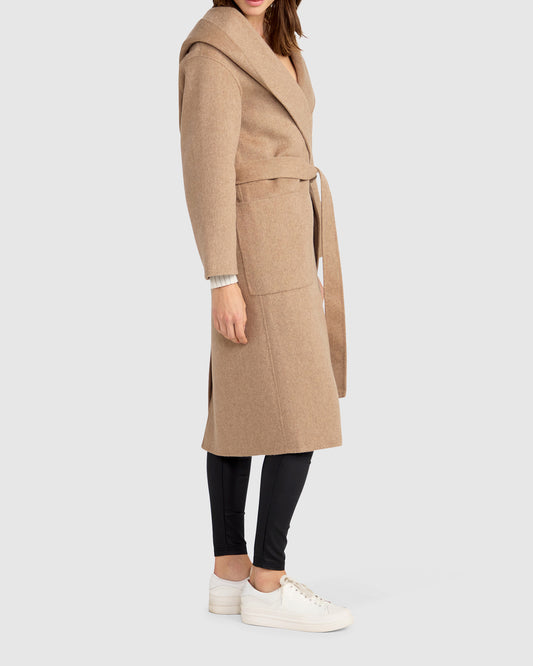 Arcadia Wool Blend Oversized Coat with Hood - Oat