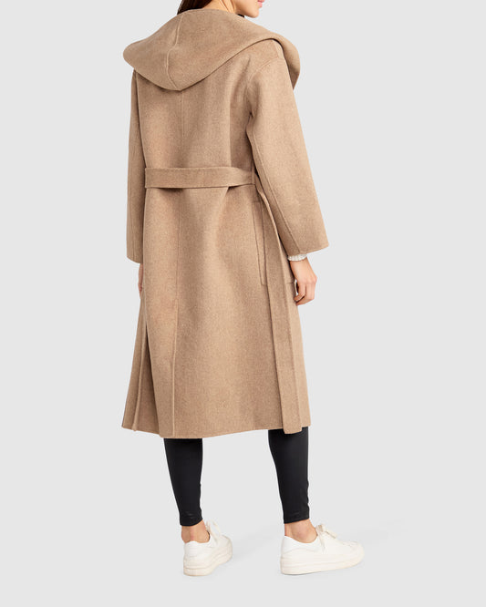 Arcadia Wool Blend Oversized Coat with Hood - Oat