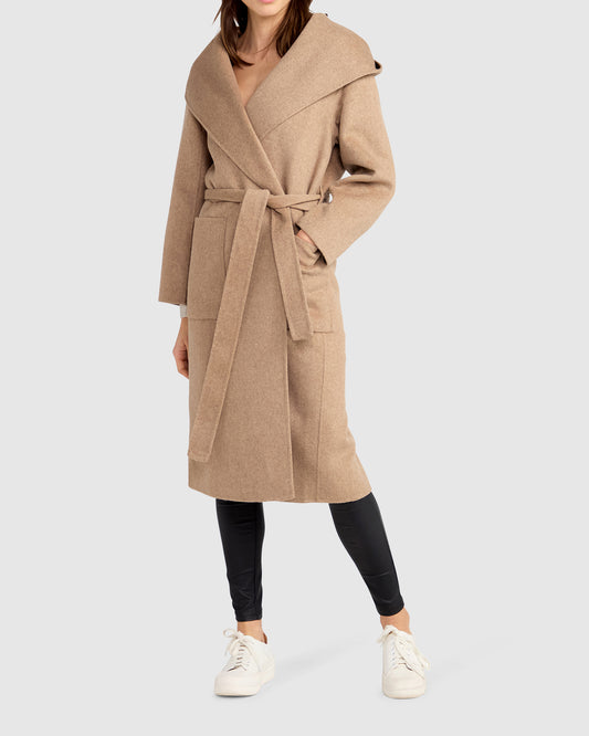 Arcadia Wool Blend Oversized Coat with Hood - Oat
