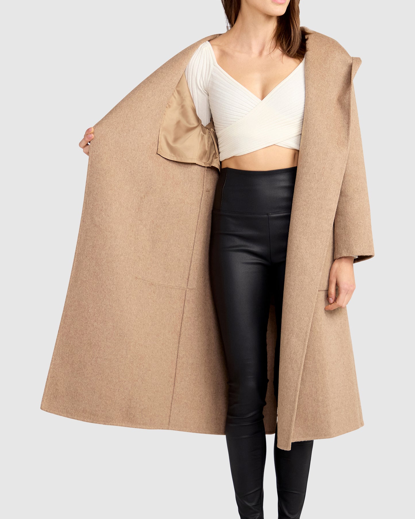 Arcadia Wool Blend Oversized Coat with Hood - Oat