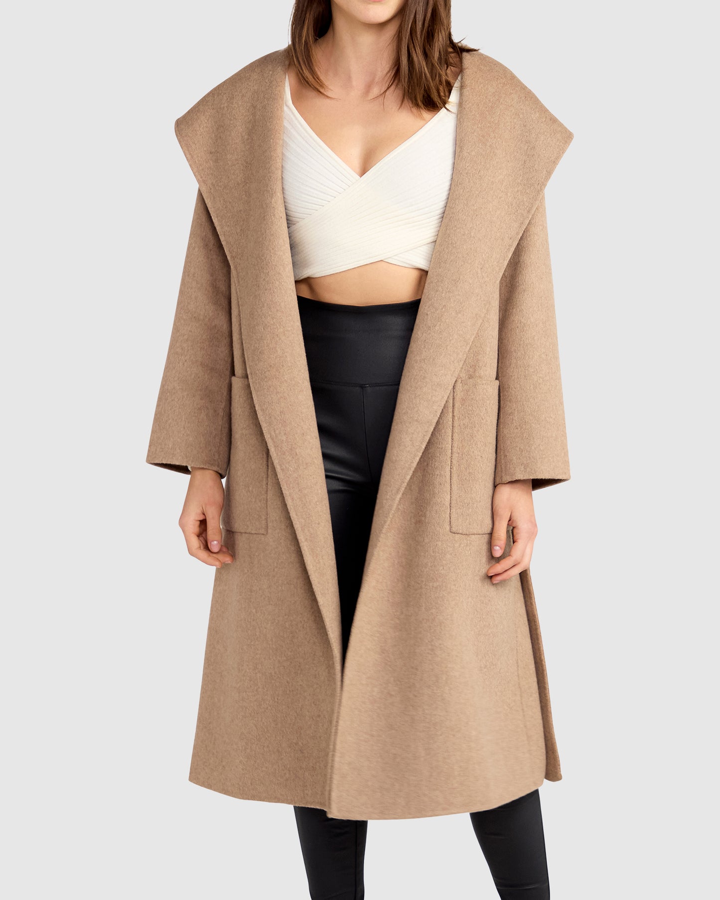 Arcadia Wool Blend Oversized Coat with Hood - Oat