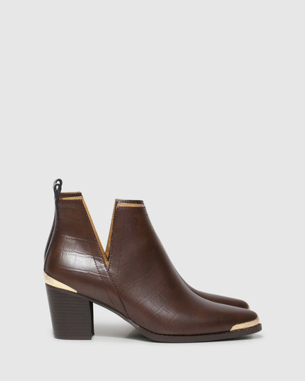 Austin Croc Embossed Ankle Boot - Chocolate